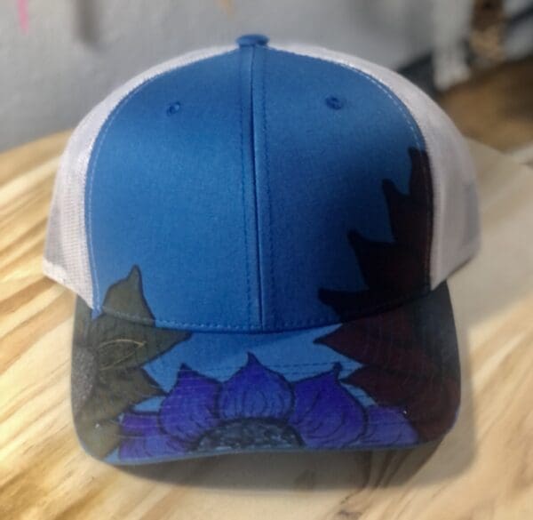 Steel Blue Handpainted Truckers Cap