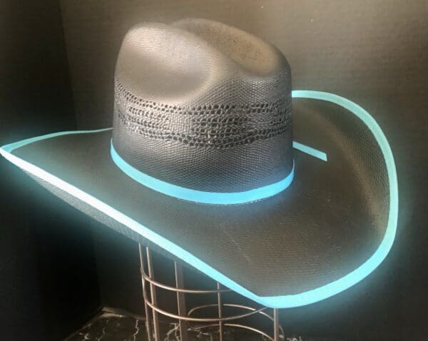 Black Bangora Straw w/ Turquoise Bound Edge - Image 3