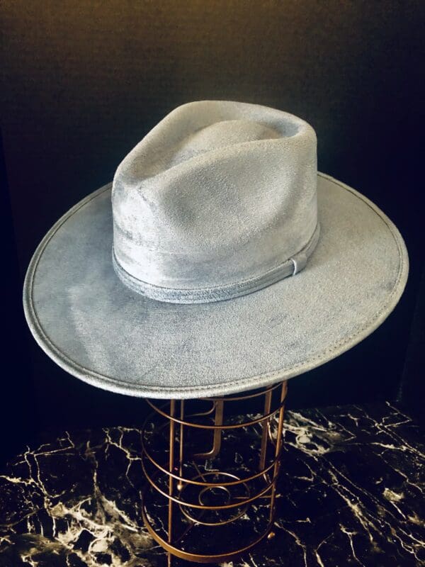 Peacock Blue Tear Drop Creased Flat Brim in Vegan Suede